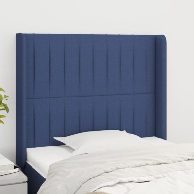 vidaXL Tăblie de pat cu aripioare, albastru, 93x16x118/128 cm, textil foto
