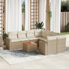 Gossi set canapele de gradina, 9 piese, cu perne, bej, poliratan