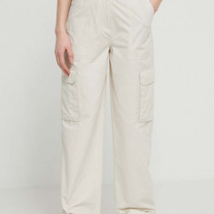 Tommy Jeans pantaloni femei, culoarea bej, drept, high waist DW0DW17769