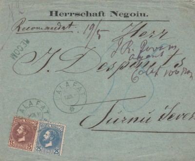 1881 Romania - Plic cu antet Herrschaft Negoiu circulat cu serie Carol Perle foto