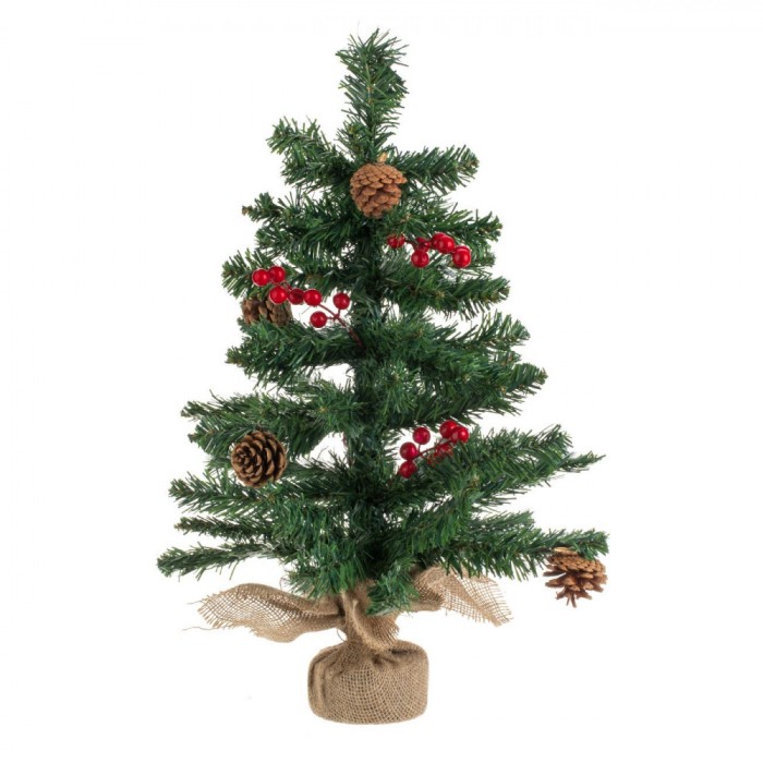 Brad Artificial de Masă, 63 Ramuri, Bază Iută, Verde, 60cm
