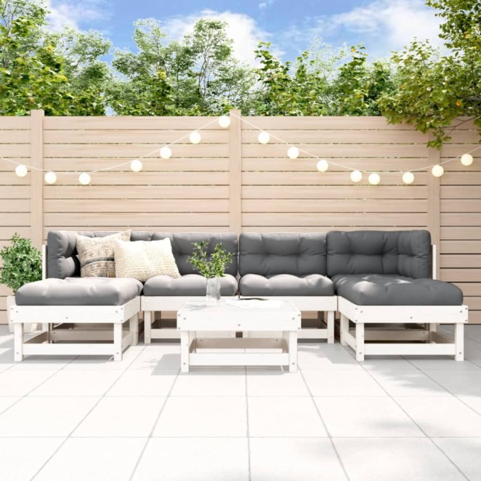 vidaXL Set mobilier de grădină, 7 piese, alb, lemn masiv de pin 3186348