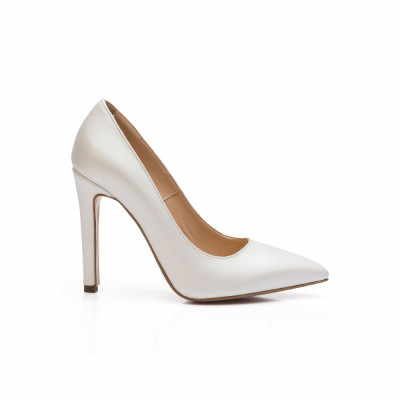 Pantofi dama stiletto din piele naturala alb sidef CA03, 35 foto