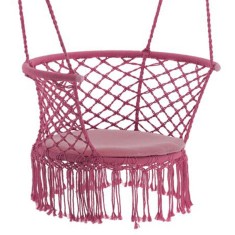Scaun rotund tip leagan suspendat pentru casa sau gradina, cu franjuri, 150kg, cu perna, roz Household NewTrend