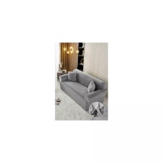 Husa Elastica din Catifea pentru Canapea 3 Locuri + Fata de Perna - JO576 Gri deschis