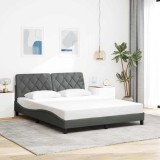 Cadru Pat 160x200 cm Gri &Icirc;nchis Textil vidaXL, Tablie Inclusa, Suport Lamele, Design Modern