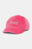 Juicy Couture șapcă de baseball velur VERONICA VELOUR &amp; DIAMANTE culoarea roz, cu imprimeu, JCAWH224702