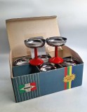 set vintage 6 Cupe Inghetata design Space Age INOXRIV Italia anii 1970 cupa inox si picior plastic rosu