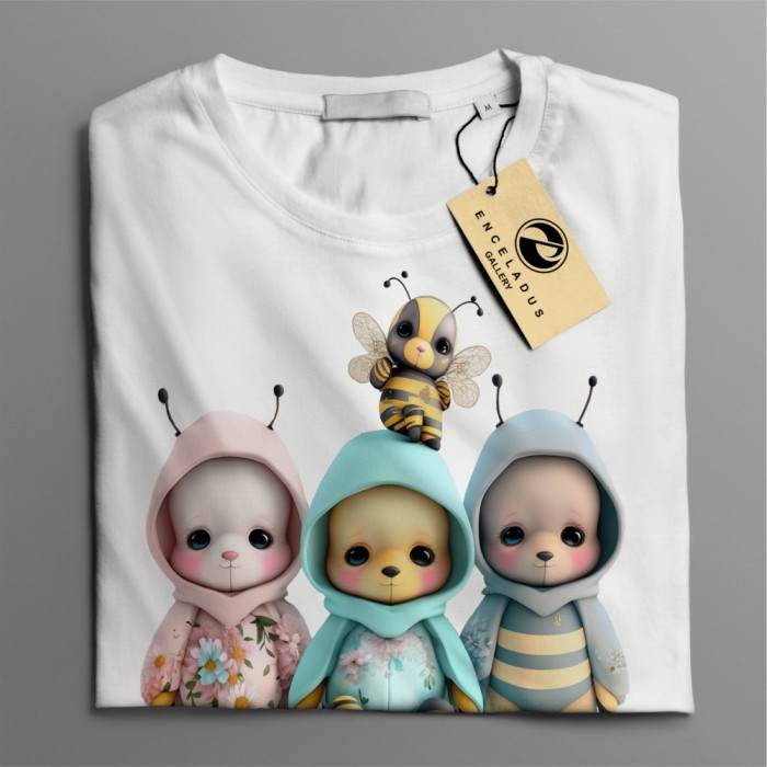 Tricou casual din bumbac 100% de barbati marimea XL Owl City Albinute cu pelerina de ploaie