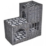 Cumpara ieftin Ansamblu salcie casă pisici/pat/castel/st&acirc;lp pentru gheare cu pernă, vidaXL