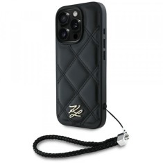 Husa pentru Apple iPhone 16 Pro Max, Karl Lagerfeld, Quilted Initial Logo &amp;amp; Chain Strap, Neagra foto