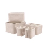 Cumpara ieftin Set 5 cosuri depozitare textil bej 19 x 14 x 16 cm, 32 x 22 x 18 cm, 36 x 26 x 20 cm, 40 x 30 x 22 cm