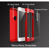 Husa Full Cover 360&amp;deg; fata + spate + folie sticla pentru iPhone 7 Red