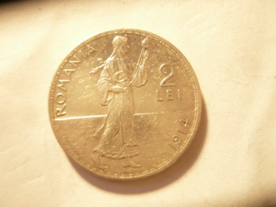 Moneda 2 lei 1914 Carol I argint cal. AUNC foto