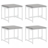 Cumpara ieftin Taburete de gradina cu perne, 4 buc., alb, otel si textilena