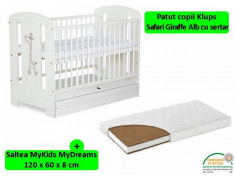 Patut Cu Sertar Klups Safari Giraffe Alb + Saltea 8 MyKids MyDreams II foto