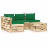VidaXL Set mobilier de grădină cu perne, 5 piese, lemn verde tratat