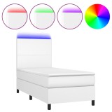 Cumpara ieftin Pat cu arcuri, saltea si LED, alb, 90x190 cm, piele ecologica