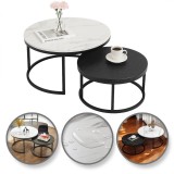 Set 2 masute de cafea, aspect marmura, 2 in 1, alb si negru, diametru 60 si 80 cm, JollyMag, STL14BCZ