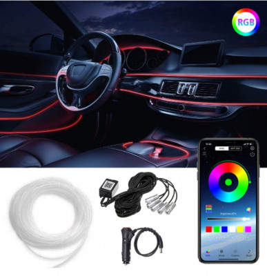 Fir neon RGB, lumina ambientala auto, control din aplicatie telefon, lungime 6m foto