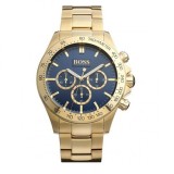 BOSS Ikon 1513340 Ceas Bărbați Cronograf Quartz Cadran Albastru Brățară Aurie Oțel 44mm