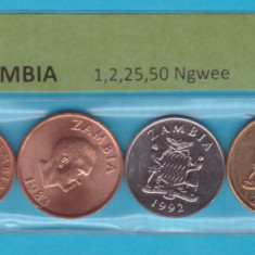 Set 4 monede Zambia (Seria animale) 1;2;25;50 Ngwee UNC