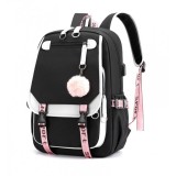 Rucsac negru cu roz si alb, universal, pentru sport si scoala, iesire USB, JollyMag, PL156CZ