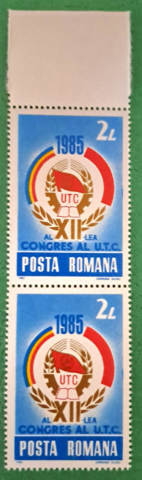 TIMBRE ROMANIA MNH LP1125/1985 Congresul XII U.T.C. -Serie &Icirc;n pereche