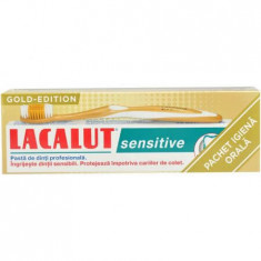 Pasta de dinti Lacalut Sensitive, 75 ml + Periuta de dinti Gold Edition, Theiss Naturwaren