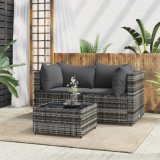 VidaXL Set mobilier de grădină cu perne, 3 piese, gri, poliratan 319763