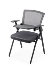 Scaun vizitator HRC 603, cu masuta rabatabila, pliabil, ergonomic, mesh, cadru metalic, 120 kg, negru foto