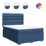 Cumpara ieftin Pat box spring cu saltea, albastru, 140x200 cm, textil