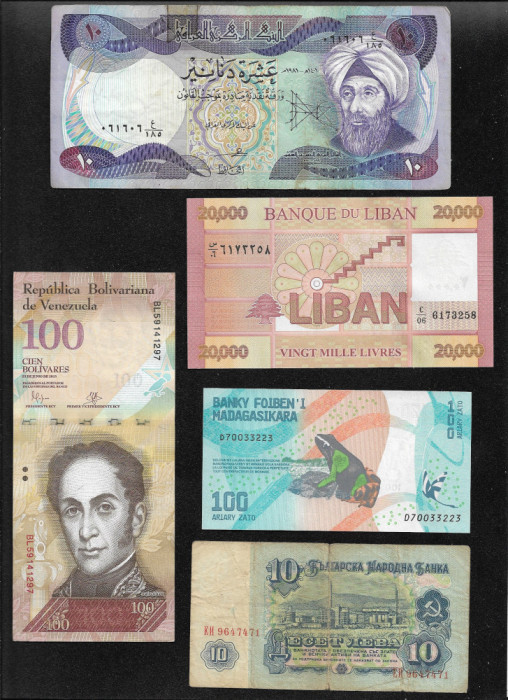 Set 5 bancnote de prin lume adunate (cele din imagini) #169