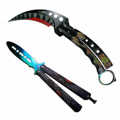 Set briceag fluture tip karambit Shark Atack butterfly pentru antrenament, 24 cm, Spider Web foto