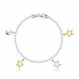Brățară pentru copii din argint 925 - jumătate de lună și contururi de stele &icirc;ntr-o nuanță de aur și argint