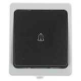 Intrerupator cu revenire si simbol sonerie Hoff Cubik, aparent, 10A, IP54, gri + negru