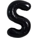 Balon folie metalizata litera s, flippy, 40 cm, umflati cu heliu sau aer, ambalaj individual, pai inclus, negru