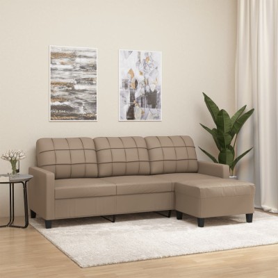 vidaXL Canapea cu 3 locuri / taburet cappuccino 180 cm piele ecologică foto