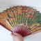 Evantai chinezesc cu flori si pasari de fundal auriu, hartie si lemn vopsit in rosu, vintage, CHINA, asiatic