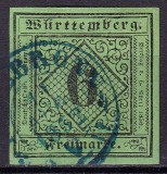 Cumpara ieftin ✅ (S44) Germania veche - Wurttemberg 1851 &quot;Cifra in romb&quot; , Michel nr. 3 / verde-galbui cota 40 Euro , stampilat
