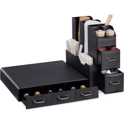 Set suport aparat cafea 3 sertare pentru capsule si organizator 2 sertare pentru consumabile Navaris, negru, 60824.01 foto