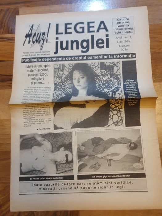ziarul legea junglei iulie 1992-anul 1,nr.1-prima aparitie