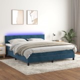 Pat Gossi 180x200 cm, Arcuri, Saltea, LED, Catifea Bleumarin