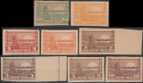 1919 Romania - Set 8 eseuri nedantelate &bdquo;Rasarit de soare&rdquo;, valori diferite, Ocupatia Romana Debretin II (desene originale)