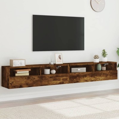 vidaXL Dulapuri TV de perete 2 buc. stejar fumuriu 100x30x30 cm lemn foto