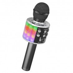 Microfon wireless Karaoke Ankuka, pentru copii cu lumini LED, negru - RESIGILAT