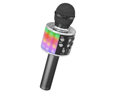Microfon wireless Karaoke Ankuka, pentru copii cu lumini LED, negru - RESIGILAT foto