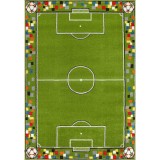 Covor Camera Copii Model Teren Fotbal 11118-130, Marime 80 x 150 cm, Verde, Inaltime Fir 9 mm, Antialergic, Polipropilena, Gradinita, Cresa, Loc de Jo
