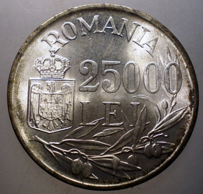 R.159 ROMANIA MIHAI I 25000 LEI 1946 XF/AUNC