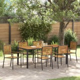 Set Masă Grădină vidaXL 7 Piese Negru Poly Rattan Acacia